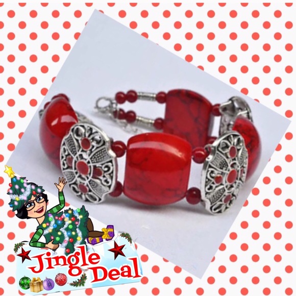 🌹NEW SILVER & RED Bead Bangle w/Chain Bra - Picture 6 of 6